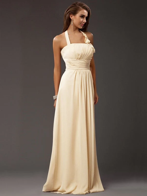 Charming Halter Sleeveless Ruffles Long Chiffon Bridesmaid Dresses - Image 4