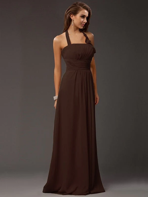 Charming Halter Sleeveless Ruffles Long Chiffon Bridesmaid Dresses - Image 5