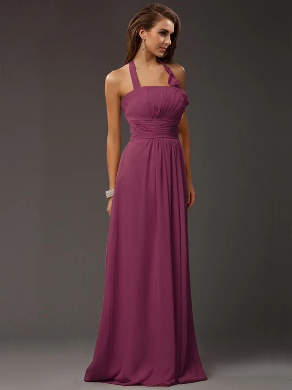 Charming Halter Sleeveless Ruffles Long Chiffon Bridesmaid Dresses - Image 6