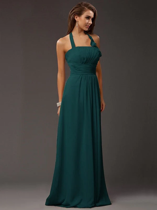Charming Halter Sleeveless Ruffles Long Chiffon Bridesmaid Dresses - Image 7