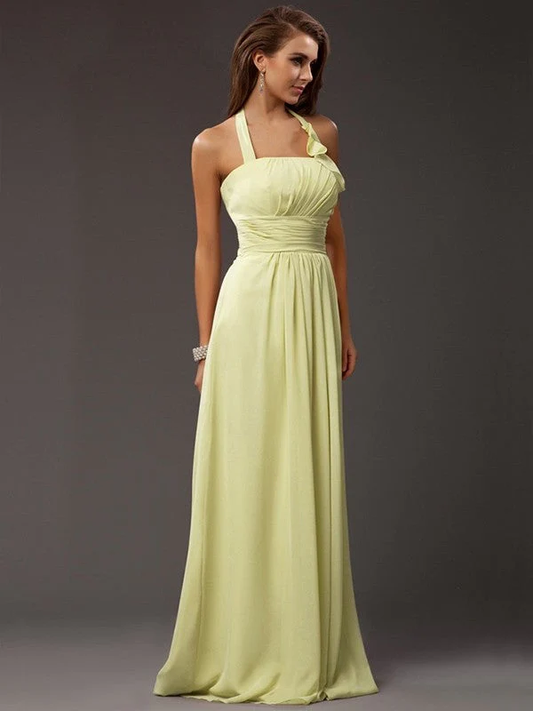 Charming Halter Sleeveless Ruffles Long Chiffon Bridesmaid Dresses - Image 8