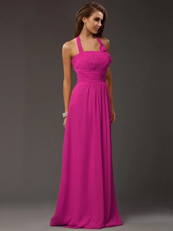 Charming Halter Sleeveless Ruffles Long Chiffon Bridesmaid Dresses - Image 9