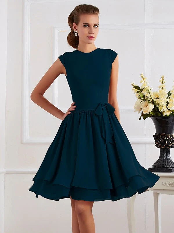 Charming High Neck Sleeveless Sash/Ribbon/Belt Short Chiffon Bridesmaid Dresses - Image 10