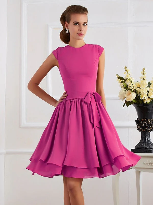 Charming High Neck Sleeveless Sash/Ribbon/Belt Short Chiffon Bridesmaid Dresses - Image 11