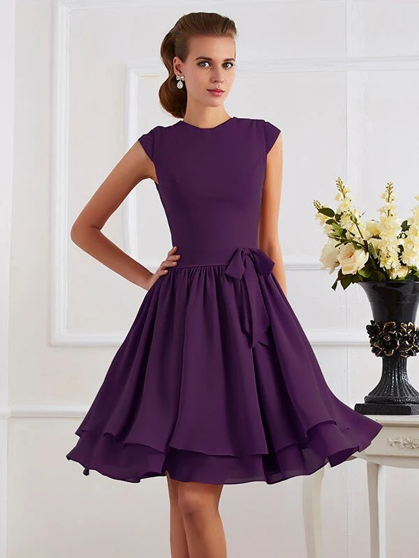 Charming High Neck Sleeveless Sash/Ribbon/Belt Short Chiffon Bridesmaid Dresses - Image 13