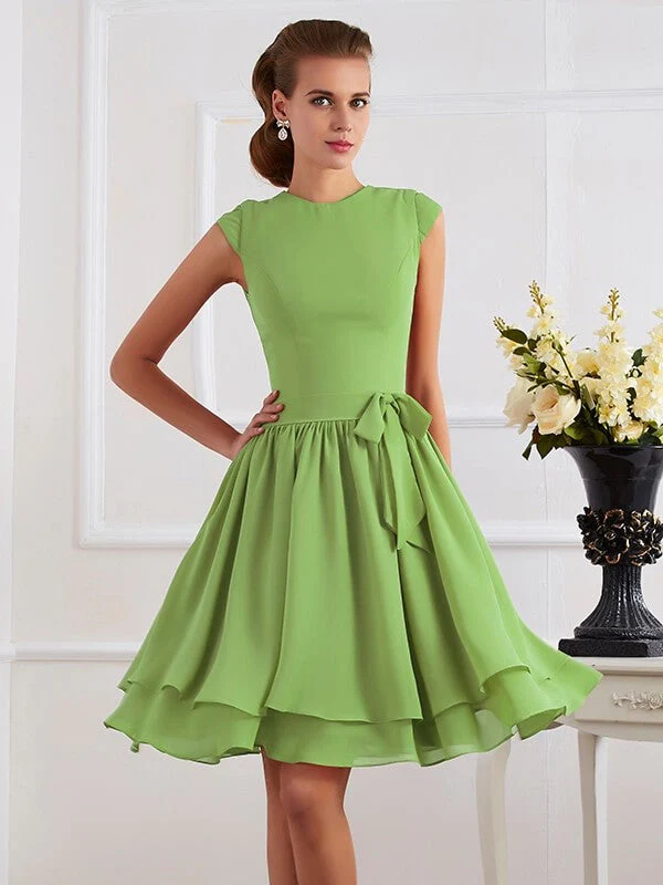 Charming High Neck Sleeveless Sash/Ribbon/Belt Short Chiffon Bridesmaid Dresses - Image 14