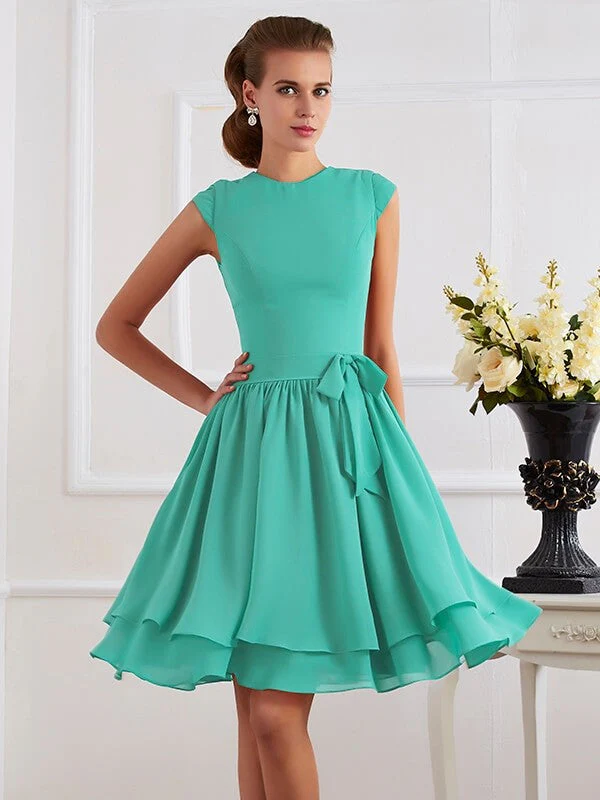 Charming High Neck Sleeveless Sash/Ribbon/Belt Short Chiffon Bridesmaid Dresses - Image 15