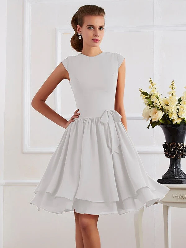 Charming High Neck Sleeveless Sash/Ribbon/Belt Short Chiffon Bridesmaid Dresses - Image 16