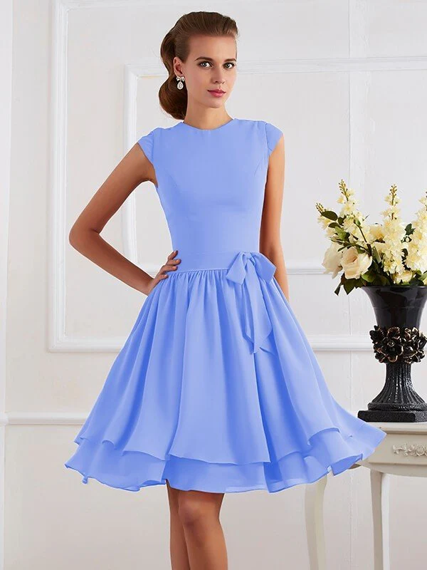 Charming High Neck Sleeveless Sash/Ribbon/Belt Short Chiffon Bridesmaid Dresses - Image 17