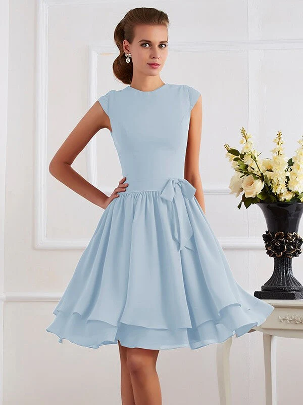Charming High Neck Sleeveless Sash/Ribbon/Belt Short Chiffon Bridesmaid Dresses - Image 18