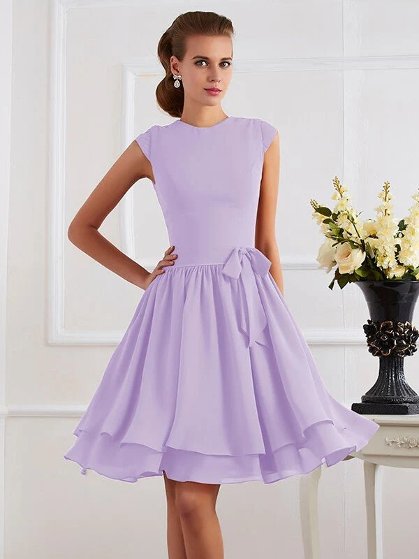 Charming High Neck Sleeveless Sash/Ribbon/Belt Short Chiffon Bridesmaid Dresses - Image 19