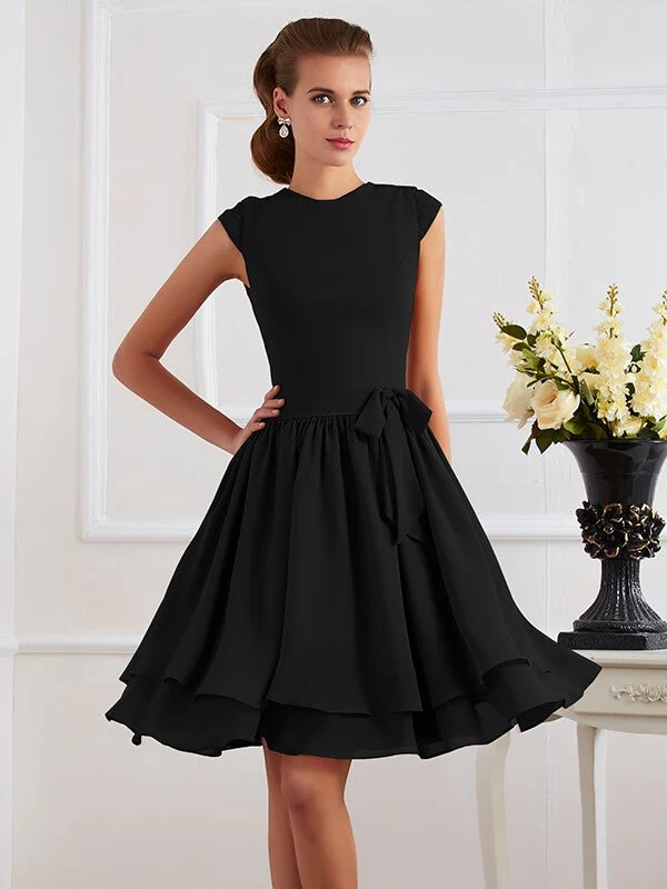 Charming High Neck Sleeveless Sash/Ribbon/Belt Short Chiffon Bridesmaid Dresses - Image 2