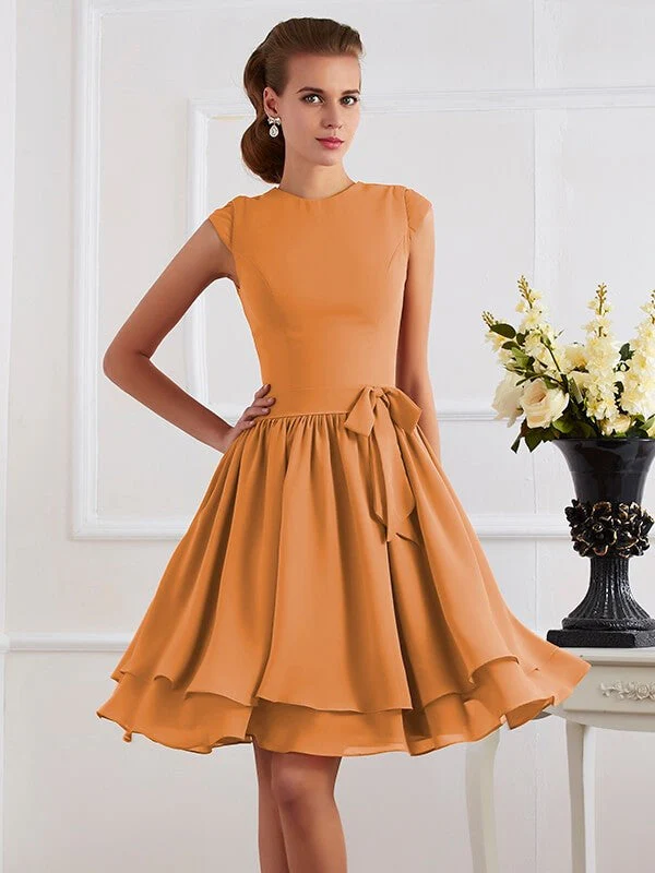 Charming High Neck Sleeveless Sash/Ribbon/Belt Short Chiffon Bridesmaid Dresses - Image 20
