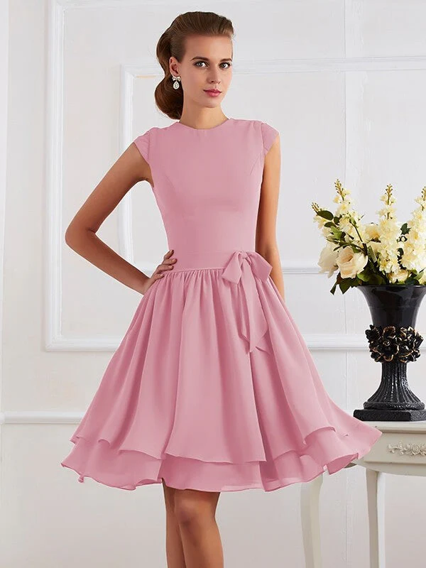 Charming High Neck Sleeveless Sash/Ribbon/Belt Short Chiffon Bridesmaid Dresses - Image 21