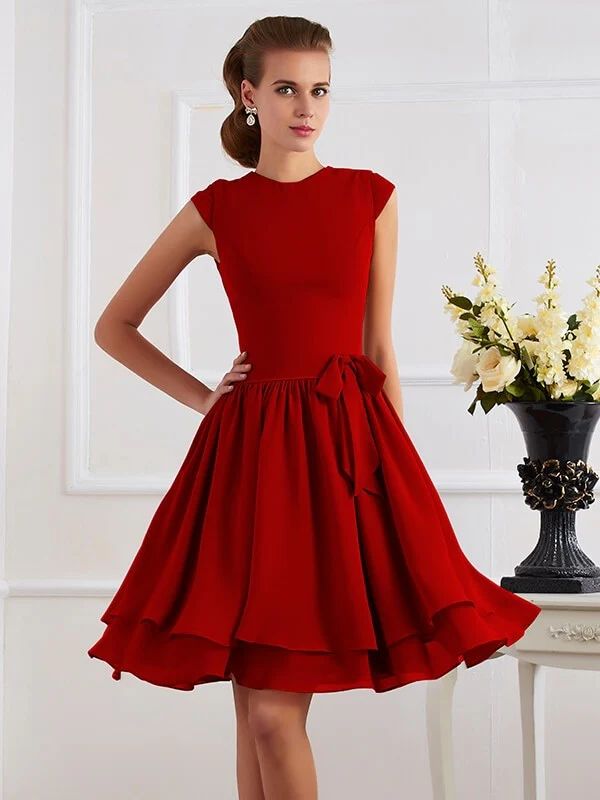 Charming High Neck Sleeveless Sash/Ribbon/Belt Short Chiffon Bridesmaid Dresses - Image 22