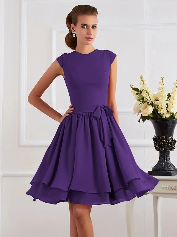 Charming High Neck Sleeveless Sash/Ribbon/Belt Short Chiffon Bridesmaid Dresses - Image 23