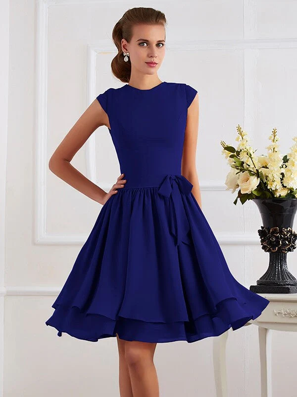 Charming High Neck Sleeveless Sash/Ribbon/Belt Short Chiffon Bridesmaid Dresses - Image 24