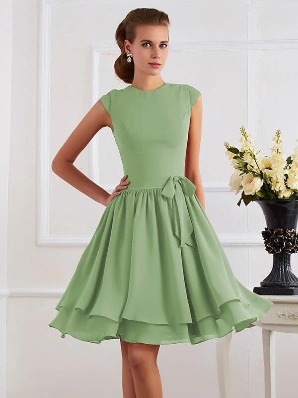 Charming High Neck Sleeveless Sash/Ribbon/Belt Short Chiffon Bridesmaid Dresses - Image 25