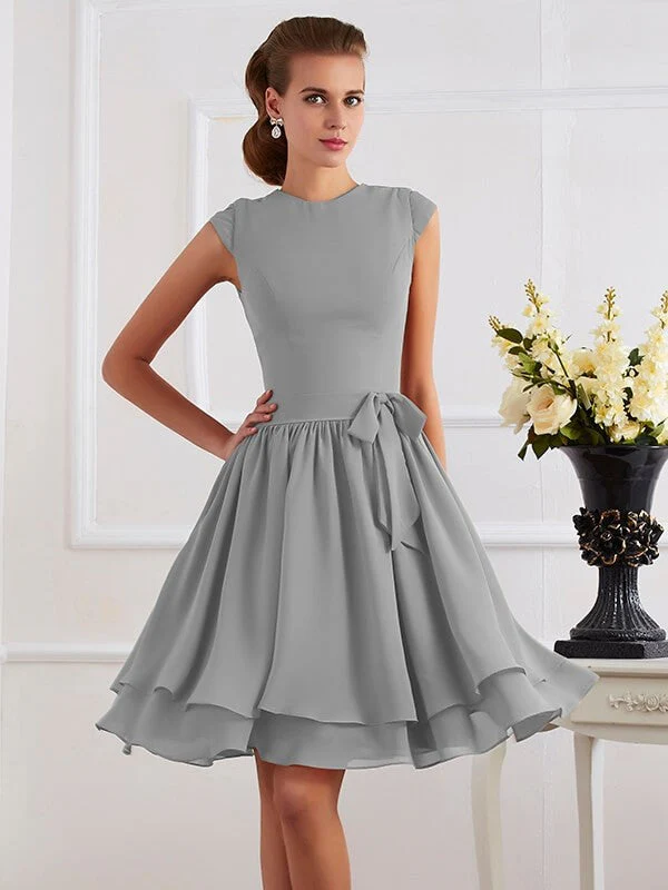 Charming High Neck Sleeveless Sash/Ribbon/Belt Short Chiffon Bridesmaid Dresses - Image 26