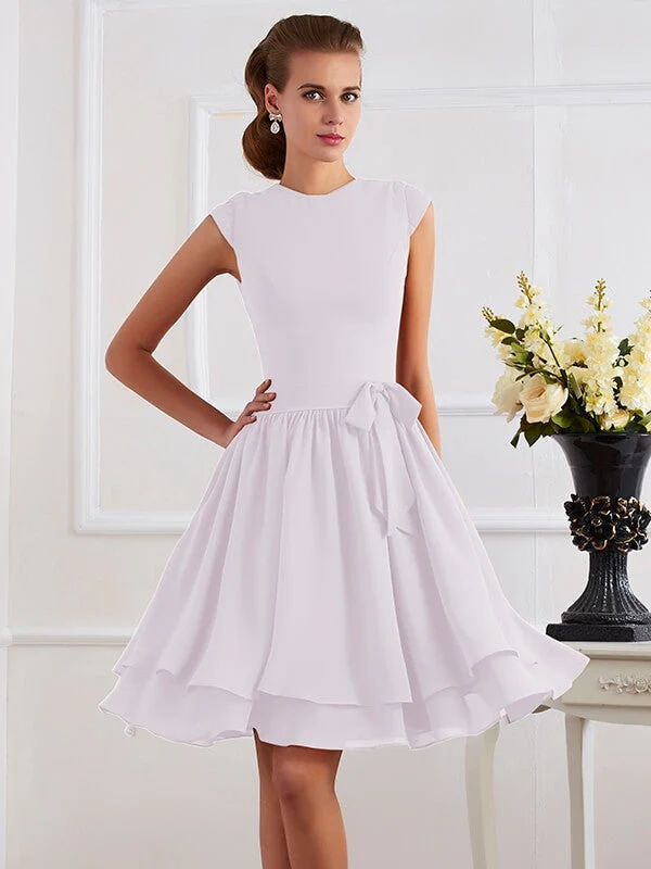 Charming High Neck Sleeveless Sash/Ribbon/Belt Short Chiffon Bridesmaid Dresses - Image 27