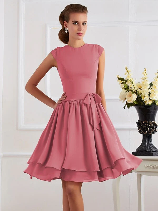 Charming High Neck Sleeveless Sash/Ribbon/Belt Short Chiffon Bridesmaid Dresses - Image 28