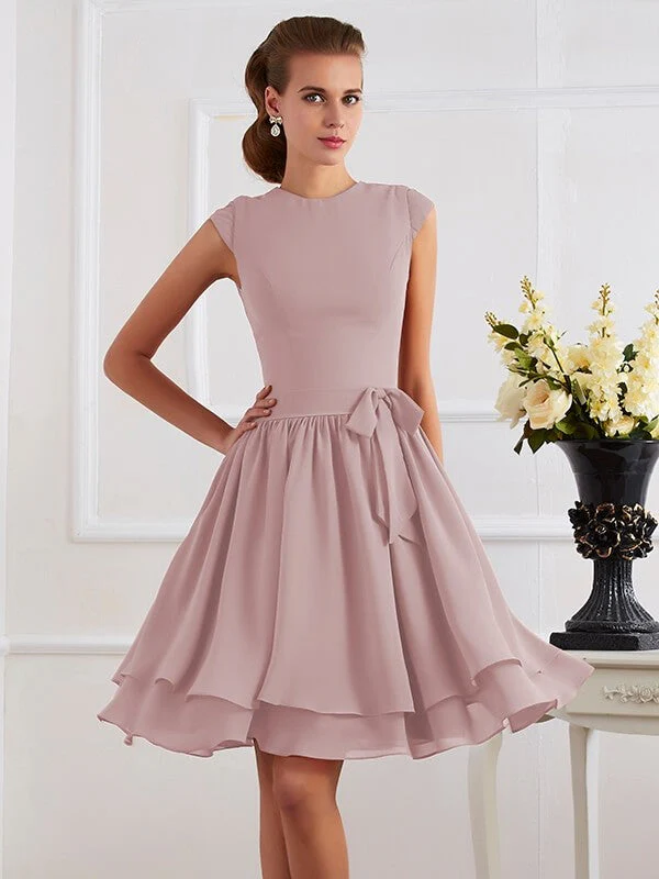 Charming High Neck Sleeveless Sash/Ribbon/Belt Short Chiffon Bridesmaid Dresses - Image 29