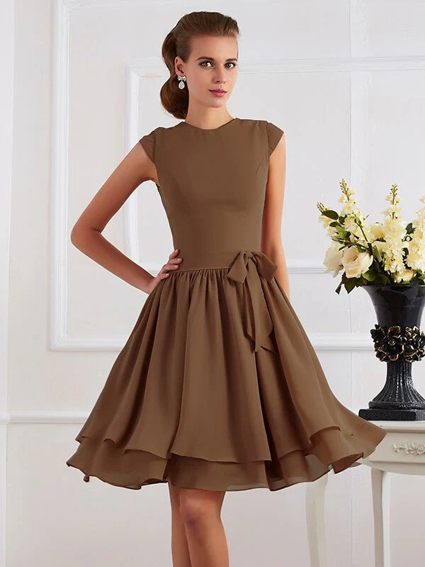 Charming High Neck Sleeveless Sash/Ribbon/Belt Short Chiffon Bridesmaid Dresses - Image 3