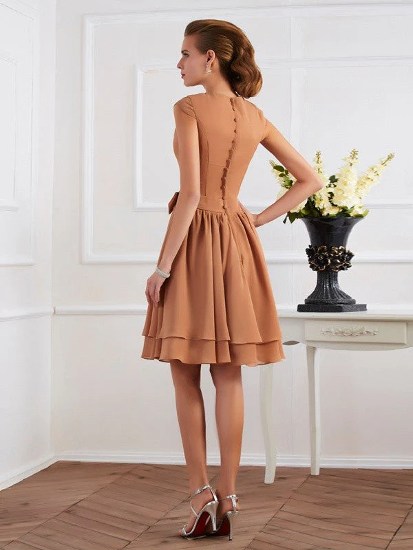 Charming High Neck Sleeveless Sash/Ribbon/Belt Short Chiffon Bridesmaid Dresses - Image 30