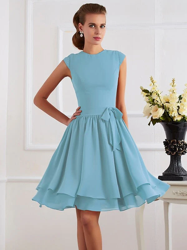Charming High Neck Sleeveless Sash/Ribbon/Belt Short Chiffon Bridesmaid Dresses - Image 4