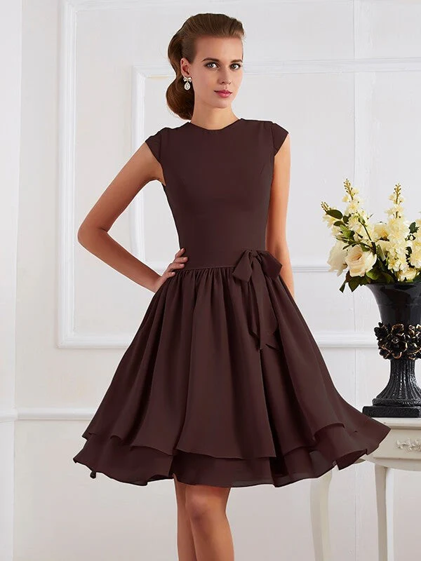 Charming High Neck Sleeveless Sash/Ribbon/Belt Short Chiffon Bridesmaid Dresses - Image 5