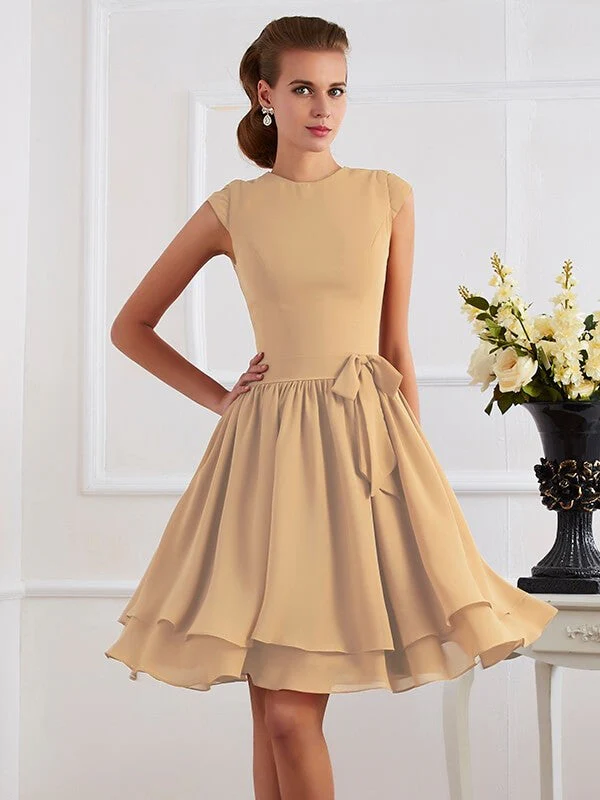 Charming High Neck Sleeveless Sash/Ribbon/Belt Short Chiffon Bridesmaid Dresses - Image 6
