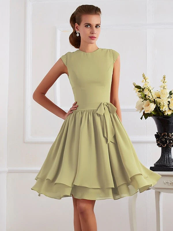 Charming High Neck Sleeveless Sash/Ribbon/Belt Short Chiffon Bridesmaid Dresses - Image 7