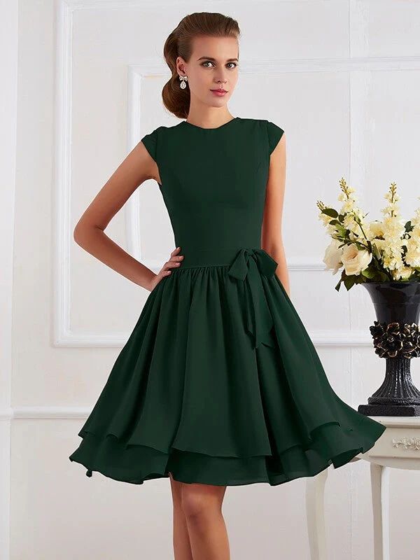 Charming High Neck Sleeveless Sash/Ribbon/Belt Short Chiffon Bridesmaid Dresses - Image 8