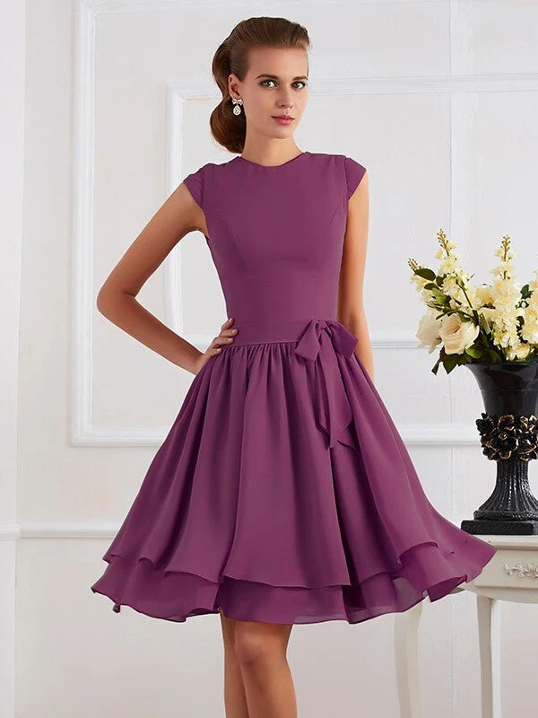 Charming High Neck Sleeveless Sash/Ribbon/Belt Short Chiffon Bridesmaid Dresses - Image 9