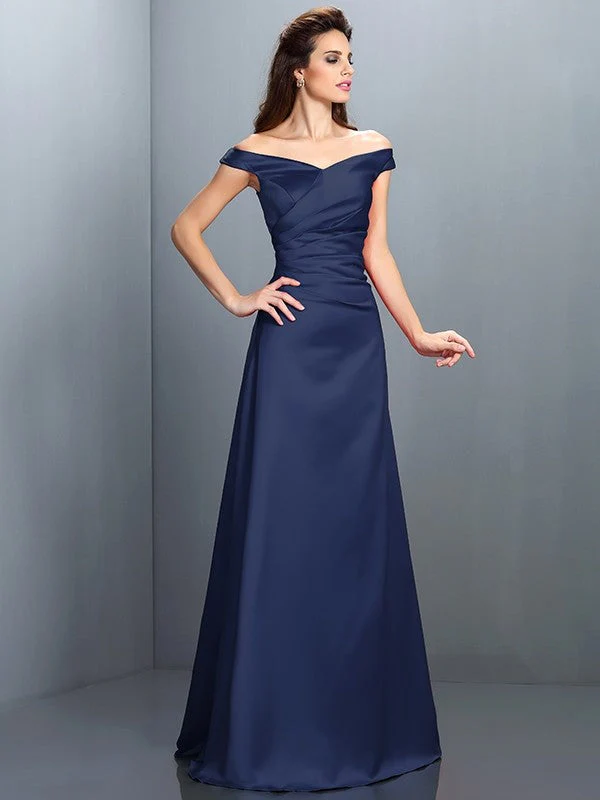 Charming Off-the-Shoulder Sleeveless Long Satin Bridesmaid Dresses - Image 10