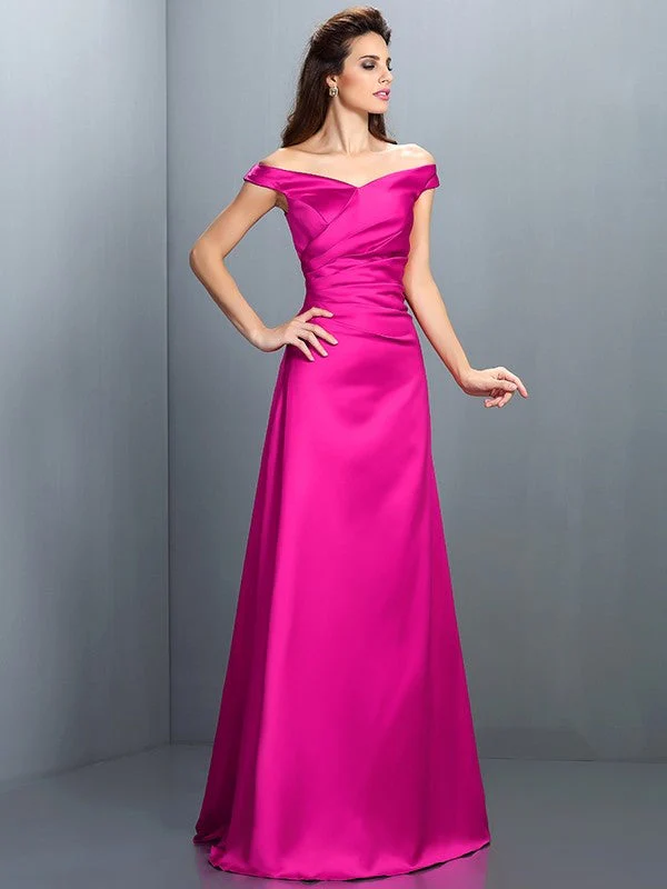 Charming Off-the-Shoulder Sleeveless Long Satin Bridesmaid Dresses - Image 11