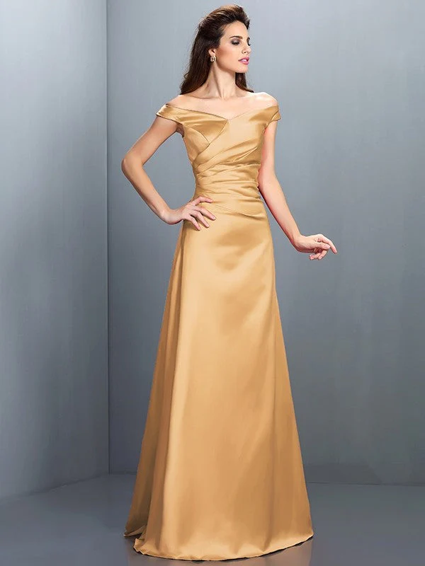 Charming Off-the-Shoulder Sleeveless Long Satin Bridesmaid Dresses - Image 12