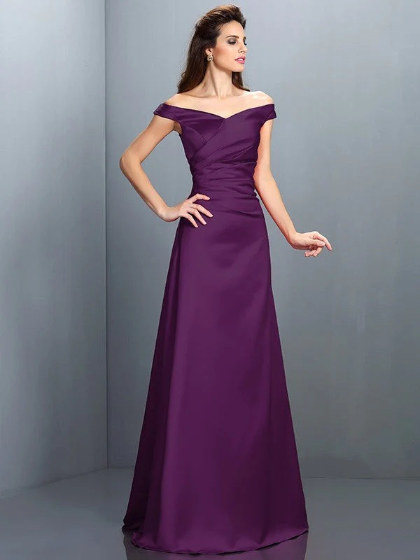 Charming Off-the-Shoulder Sleeveless Long Satin Bridesmaid Dresses - Image 13