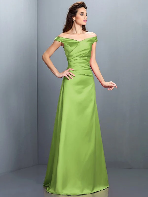 Charming Off-the-Shoulder Sleeveless Long Satin Bridesmaid Dresses - Image 14