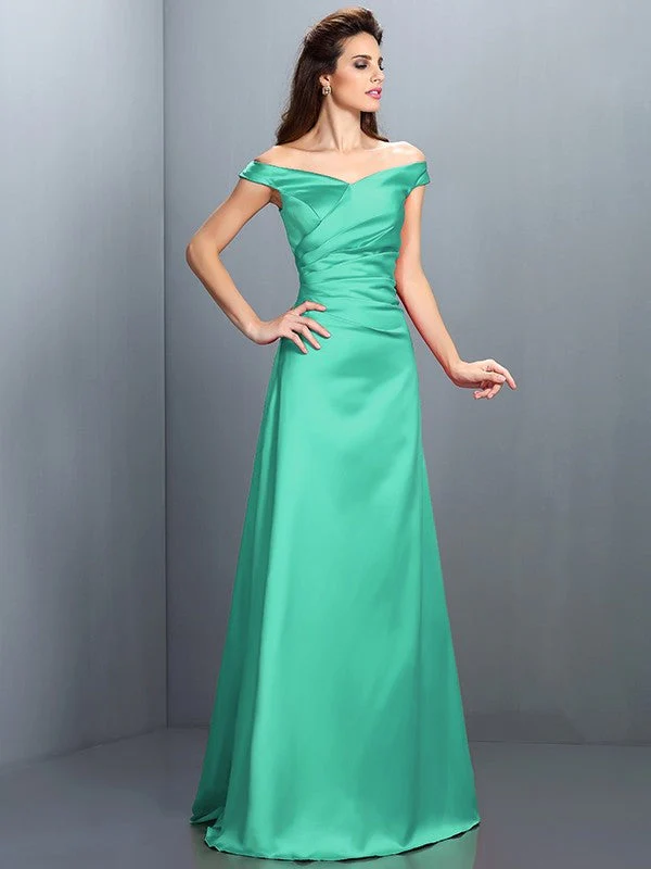 Charming Off-the-Shoulder Sleeveless Long Satin Bridesmaid Dresses - Image 15