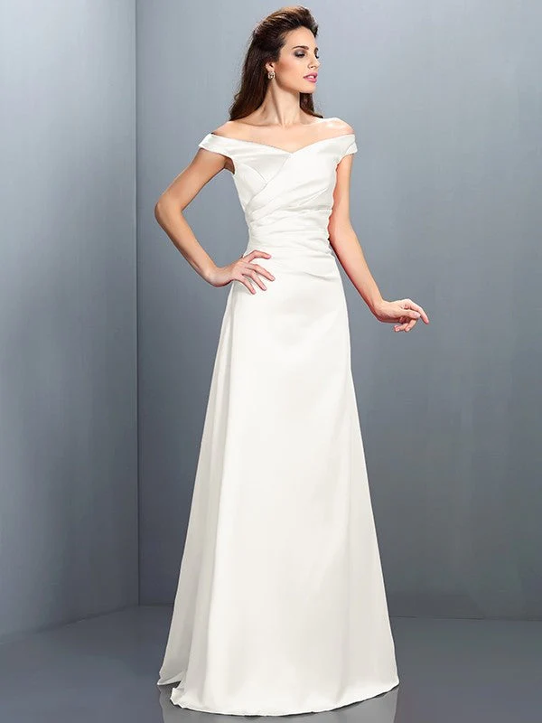 Charming Off-the-Shoulder Sleeveless Long Satin Bridesmaid Dresses - Image 16