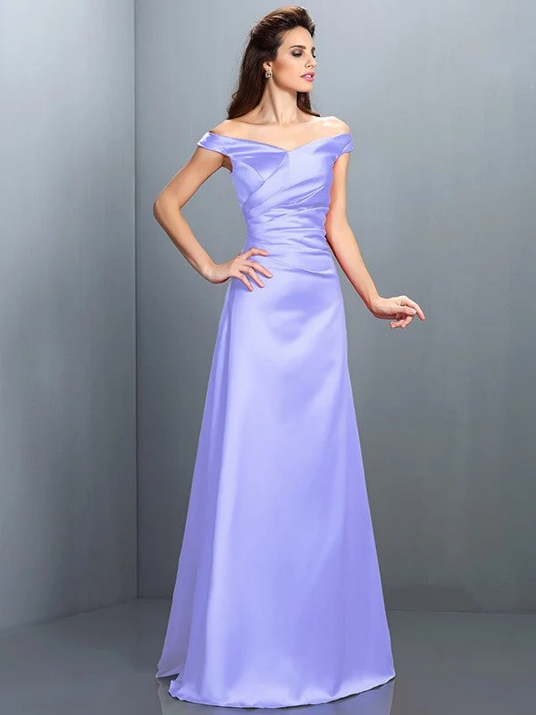 Charming Off-the-Shoulder Sleeveless Long Satin Bridesmaid Dresses - Image 17