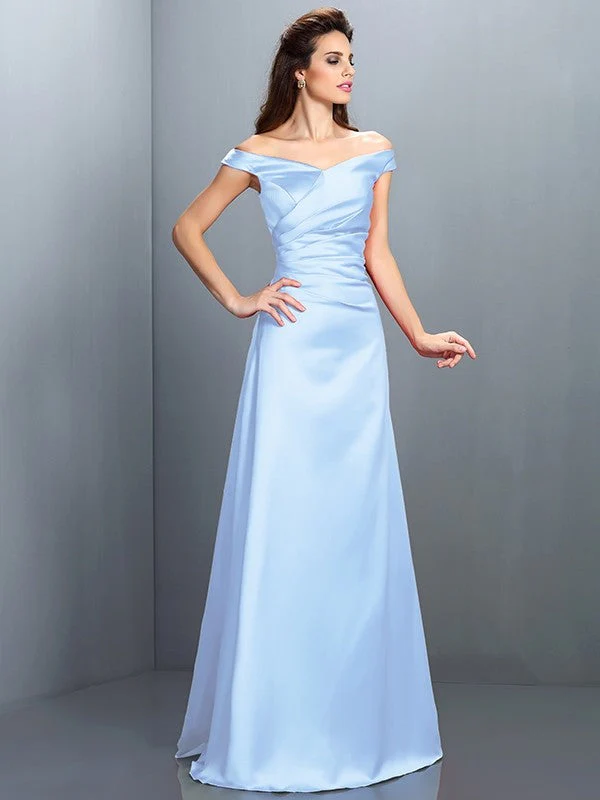 Charming Off-the-Shoulder Sleeveless Long Satin Bridesmaid Dresses - Image 18