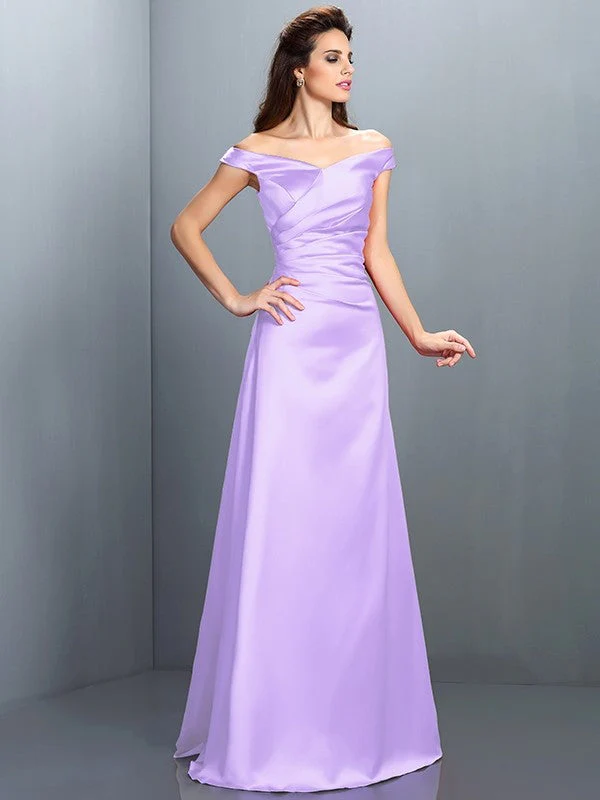 Charming Off-the-Shoulder Sleeveless Long Satin Bridesmaid Dresses - Image 19