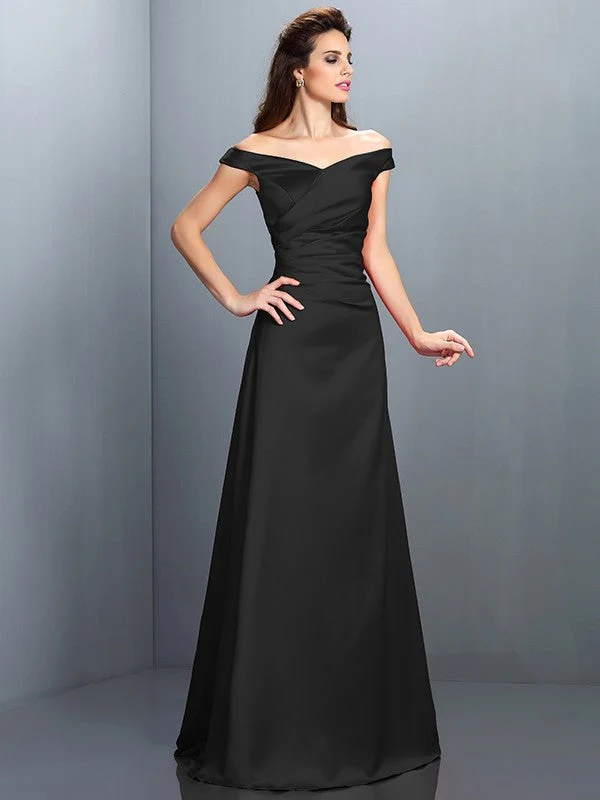 Charming Off-the-Shoulder Sleeveless Long Satin Bridesmaid Dresses - Image 2