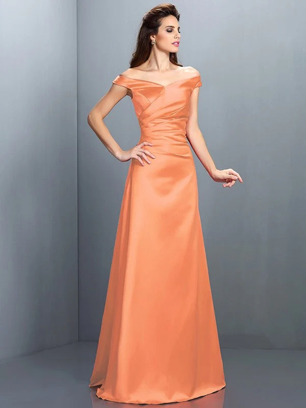 Charming Off-the-Shoulder Sleeveless Long Satin Bridesmaid Dresses - Image 20