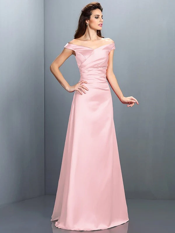 Charming Off-the-Shoulder Sleeveless Long Satin Bridesmaid Dresses - Image 21