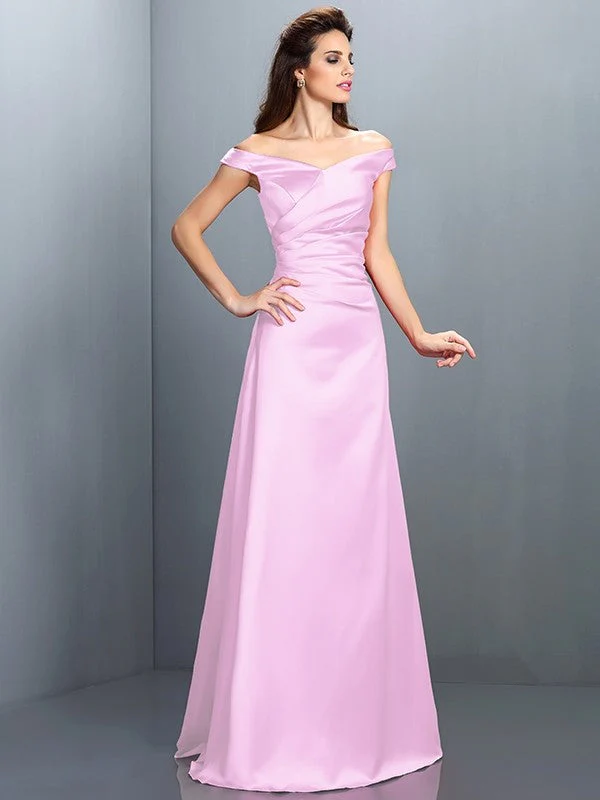 Charming Off-the-Shoulder Sleeveless Long Satin Bridesmaid Dresses - Image 22