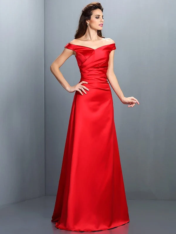 Charming Off-the-Shoulder Sleeveless Long Satin Bridesmaid Dresses - Image 23