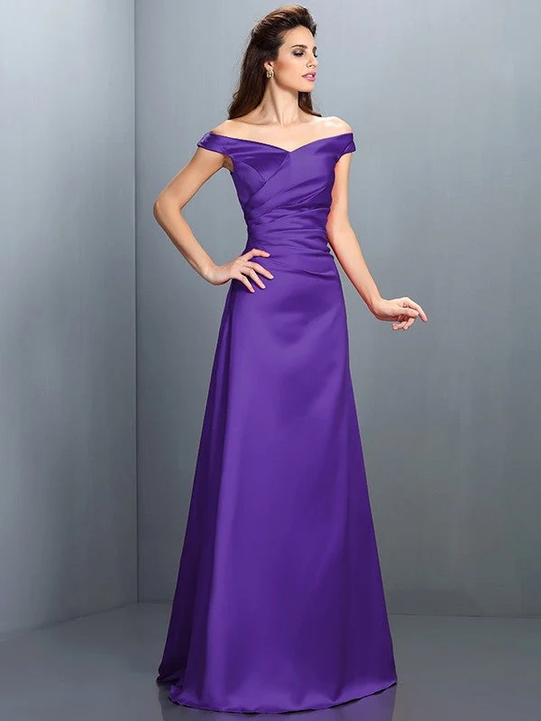 Charming Off-the-Shoulder Sleeveless Long Satin Bridesmaid Dresses - Image 24